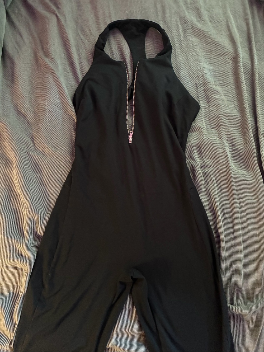 Bombshell Sportswear Black Halter Zip-Front Jumpsuit